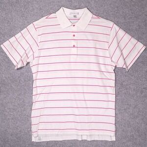 Peter‎ Millar Mens M Polo Golf Shirt White Pink  Stripes Short Sleeve